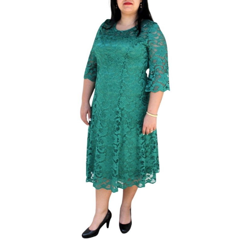 Rochie de ocazie Perla, cambrata in talie, culoare verde, model cu dantela 1378